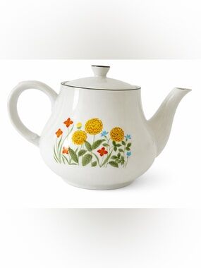 Vintage Nevco Japan Floral Teapot Mid-Century Wildflower Porcelain Retro 60s 70s